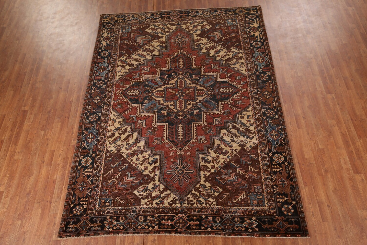 Pre-1900 Antique Heris Serapi Persian Area Rug 7x10