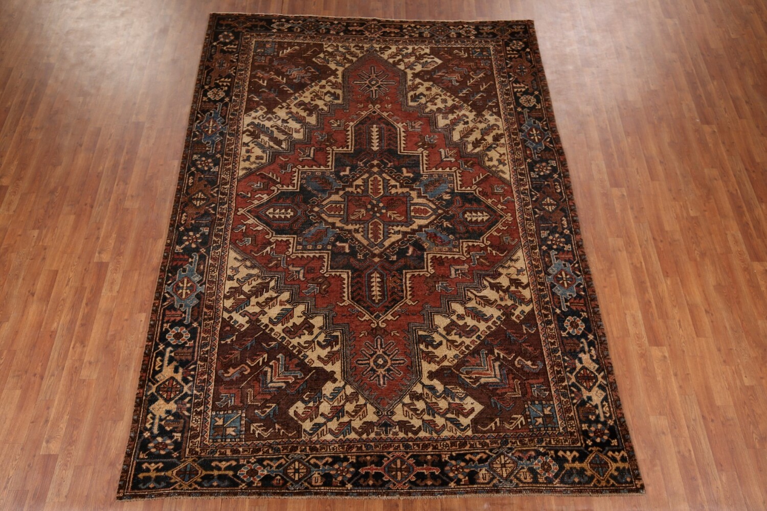 Pre-1900 Antique Heris Serapi Persian Area Rug 7x10