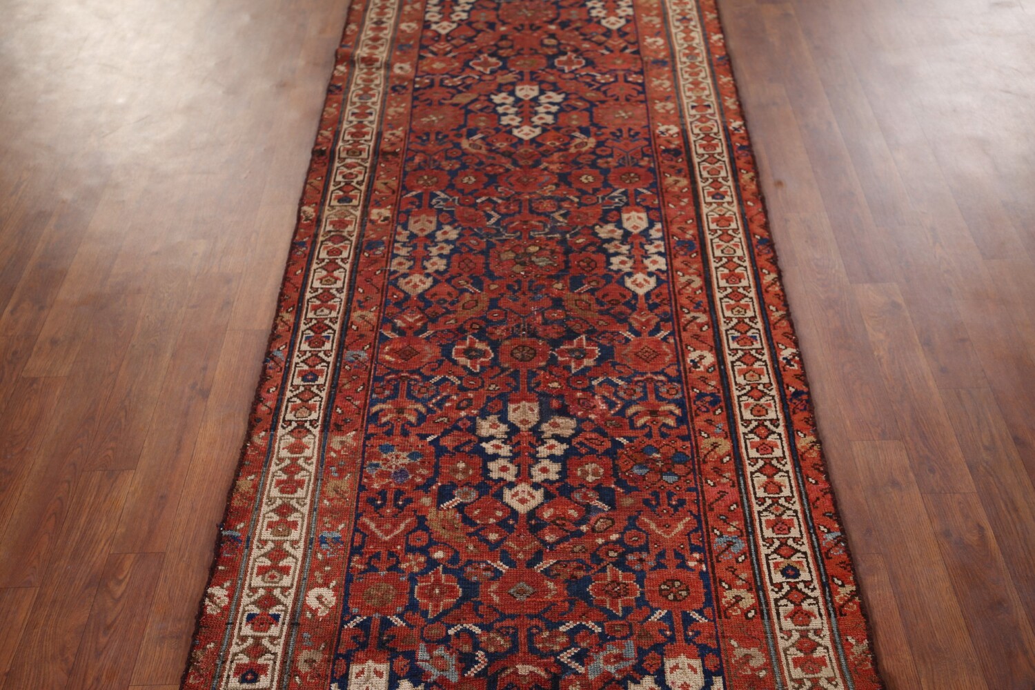 Antique Orange & Blue Malayer Persian Runner Rug 3x13