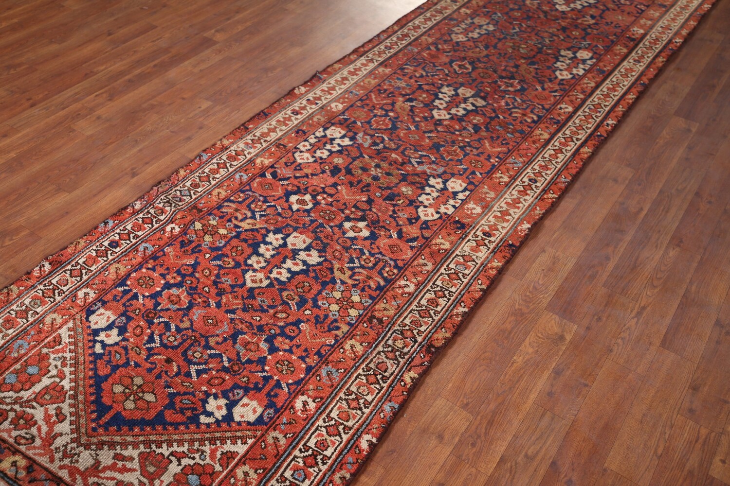 Antique Orange & Blue Malayer Persian Runner Rug 3x13