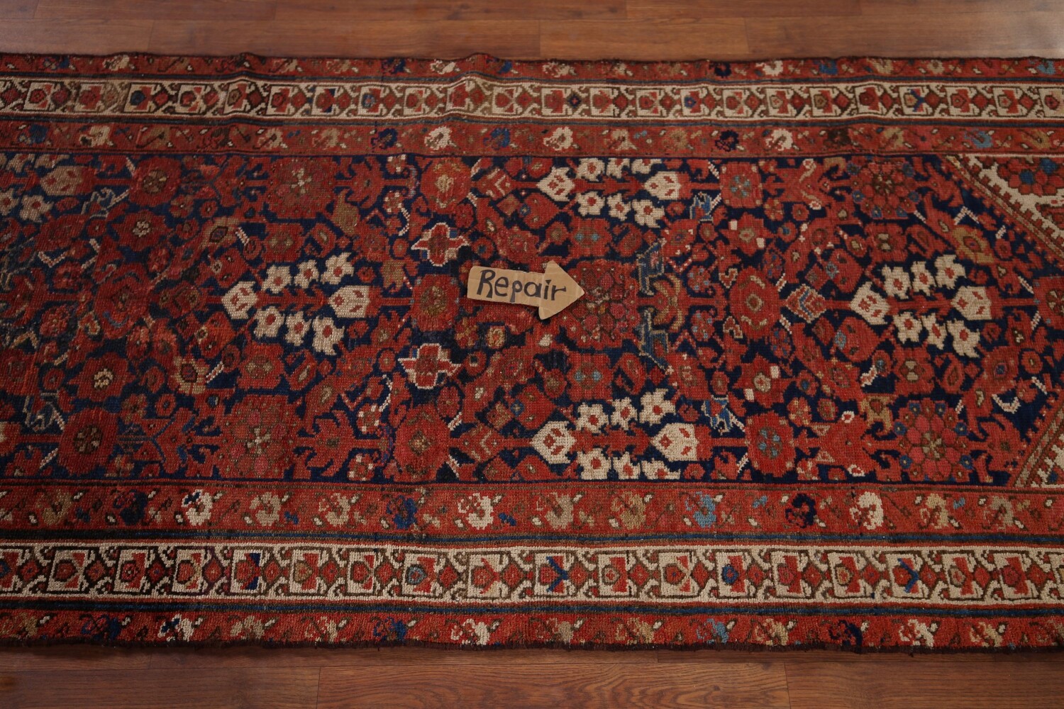 Antique Orange & Blue Malayer Persian Runner Rug 3x13