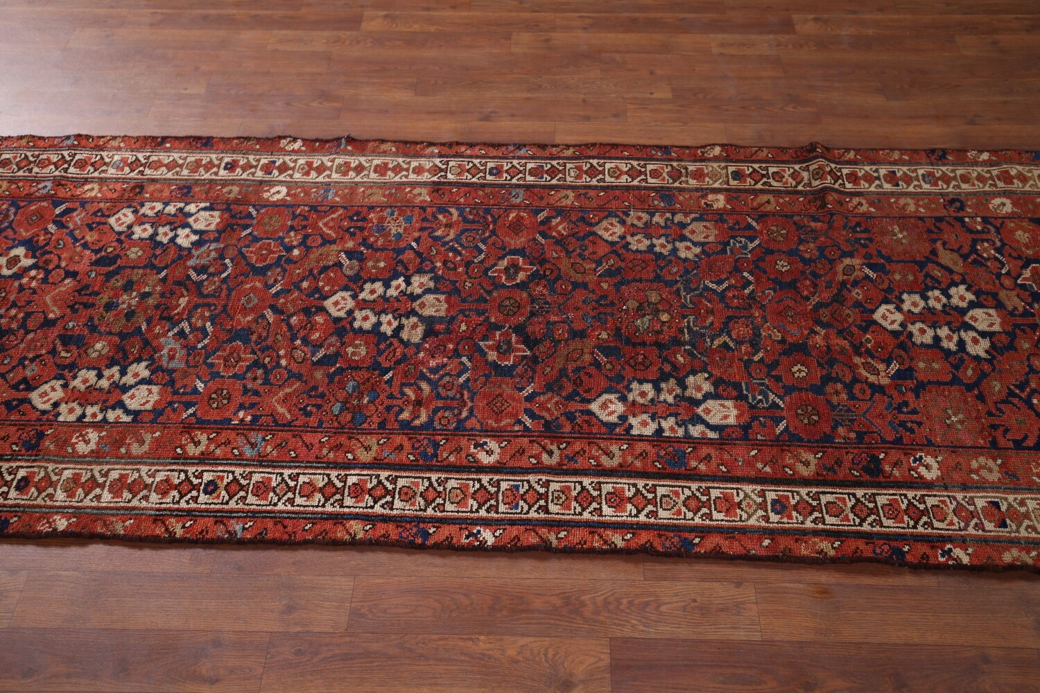 Antique Orange & Blue Malayer Persian Runner Rug 3x13
