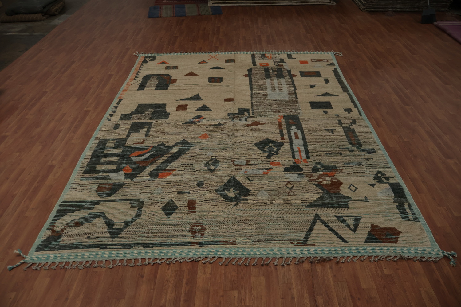 Earth Tone Wool Moroccan Abstract Area Rug 9x12