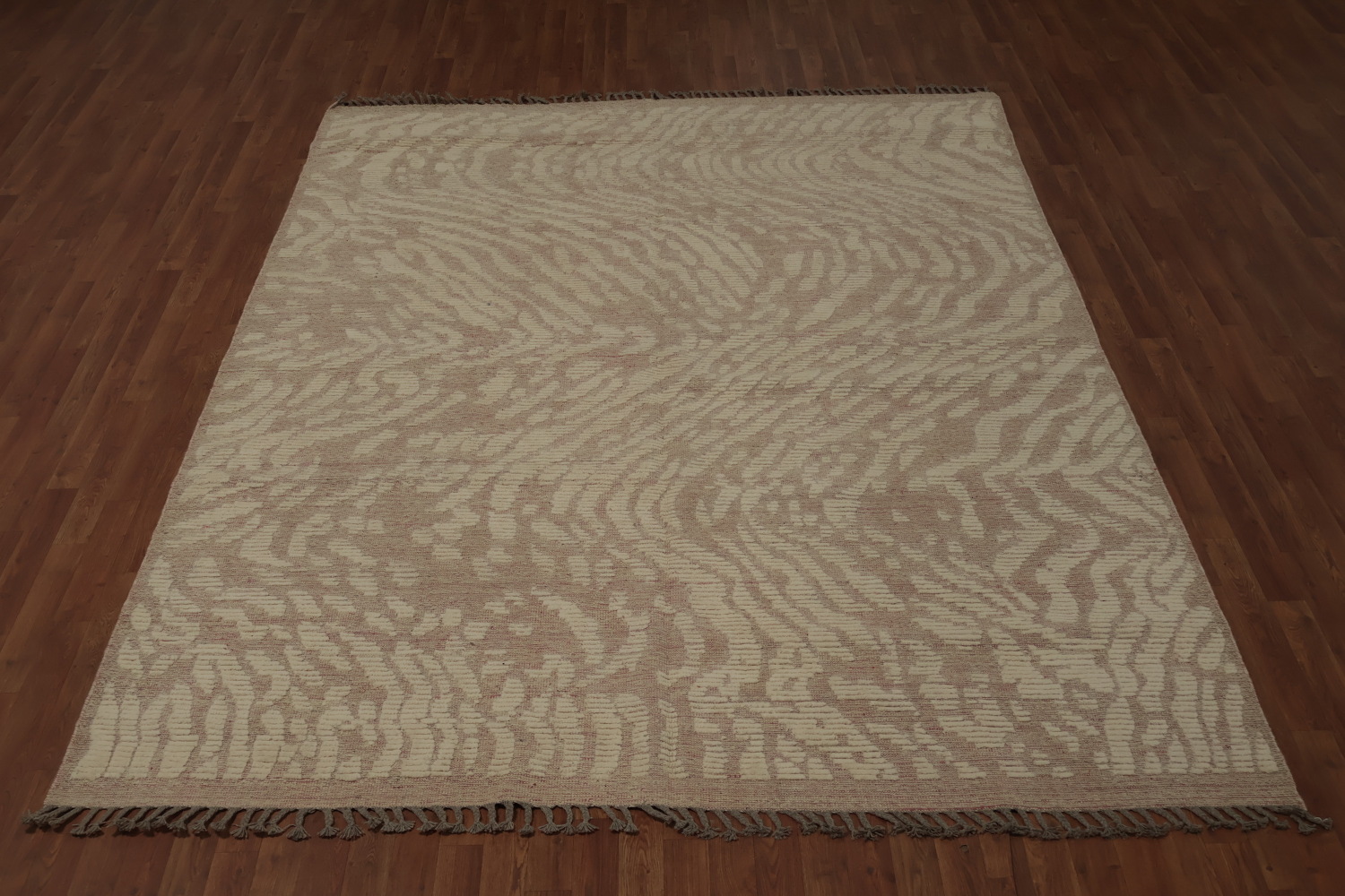 Sophisticated Moroccan Area Rug 8x10 with Wavy Zebra Stripes Design