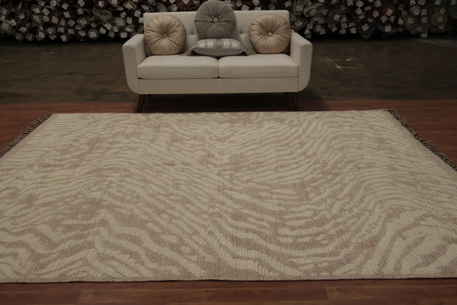 Sophisticated Moroccan Area Rug 8x10 with Wavy Zebra Stripes Design