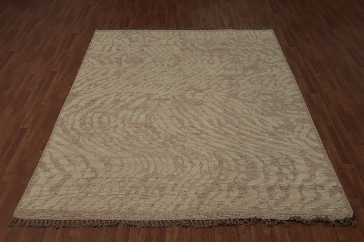 Sophisticated Moroccan Area Rug 8x10 with Wavy Zebra Stripes Design
