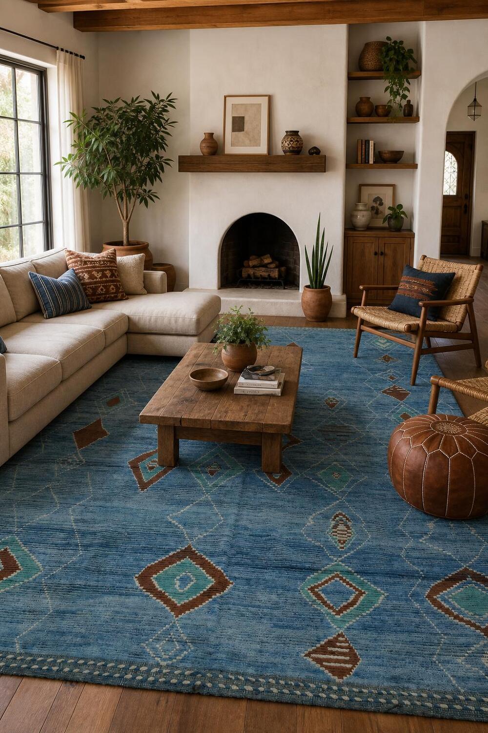 Earthy Blue Geometric Moroccan Abstract Rug 9x12