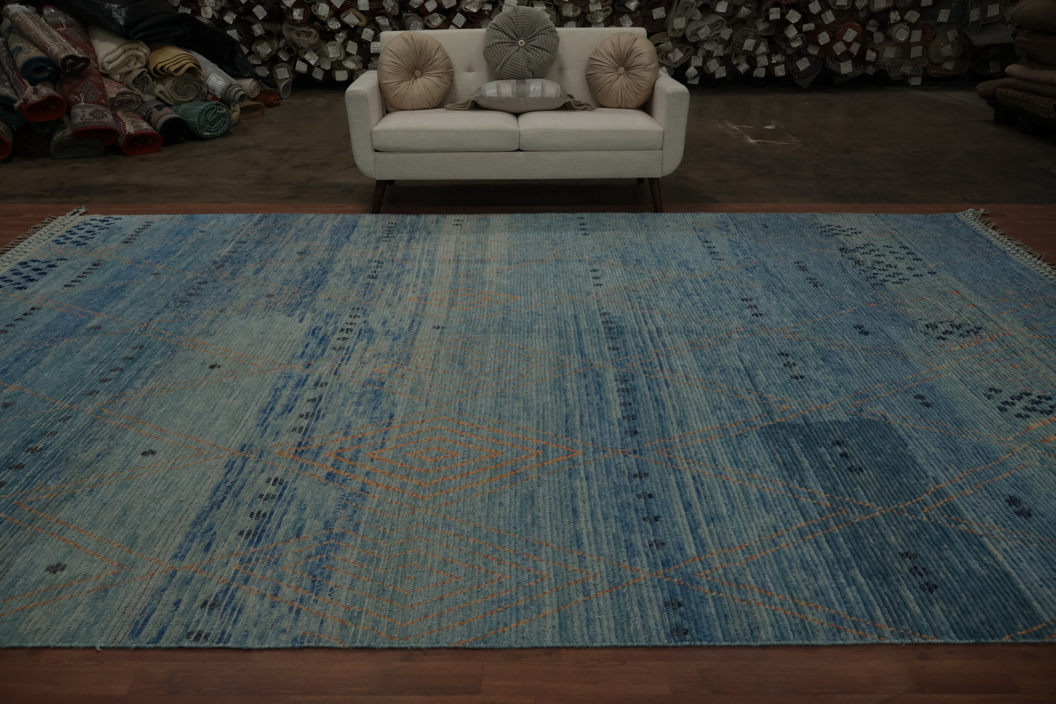 Blue Handmade Moroccan Oriental Large Rug 10x15