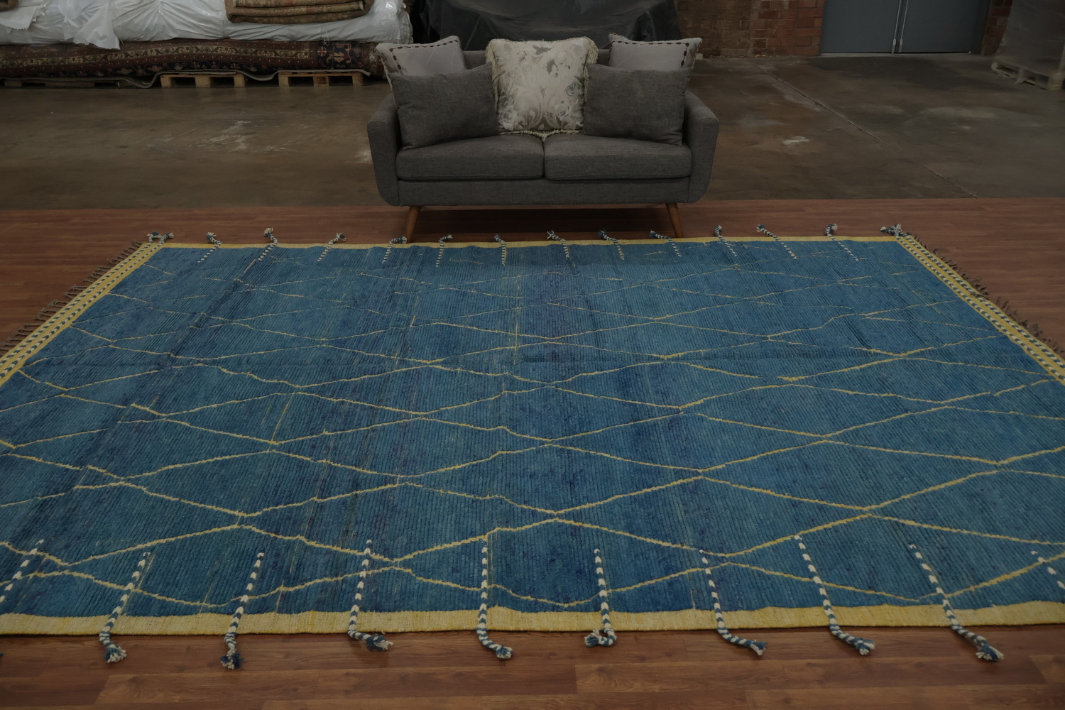 Contemporary Blue Moroccan Area Rug 9x13 with Subtle Tribal Flair