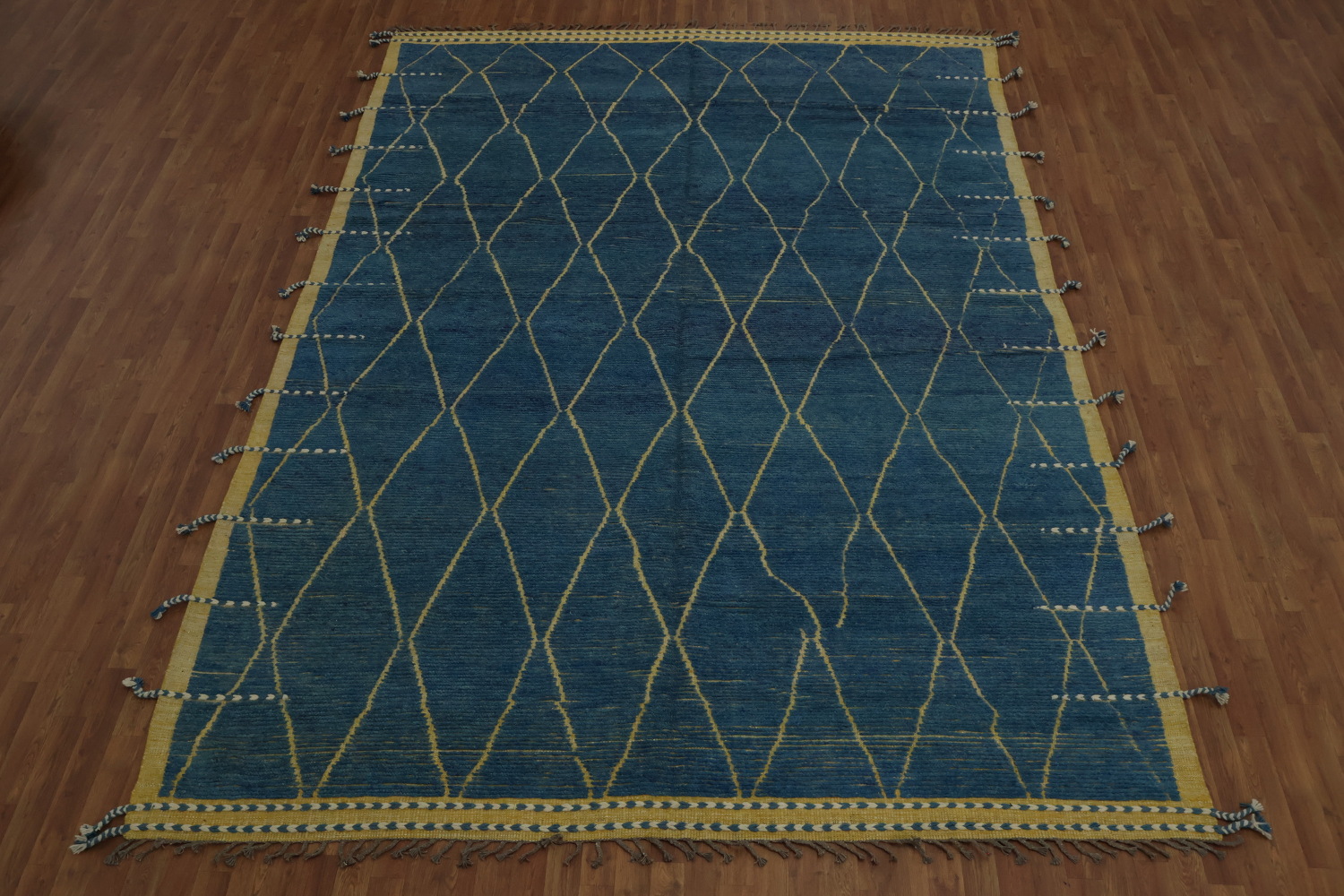 Contemporary Blue Moroccan Area Rug 9x13 with Subtle Tribal Flair