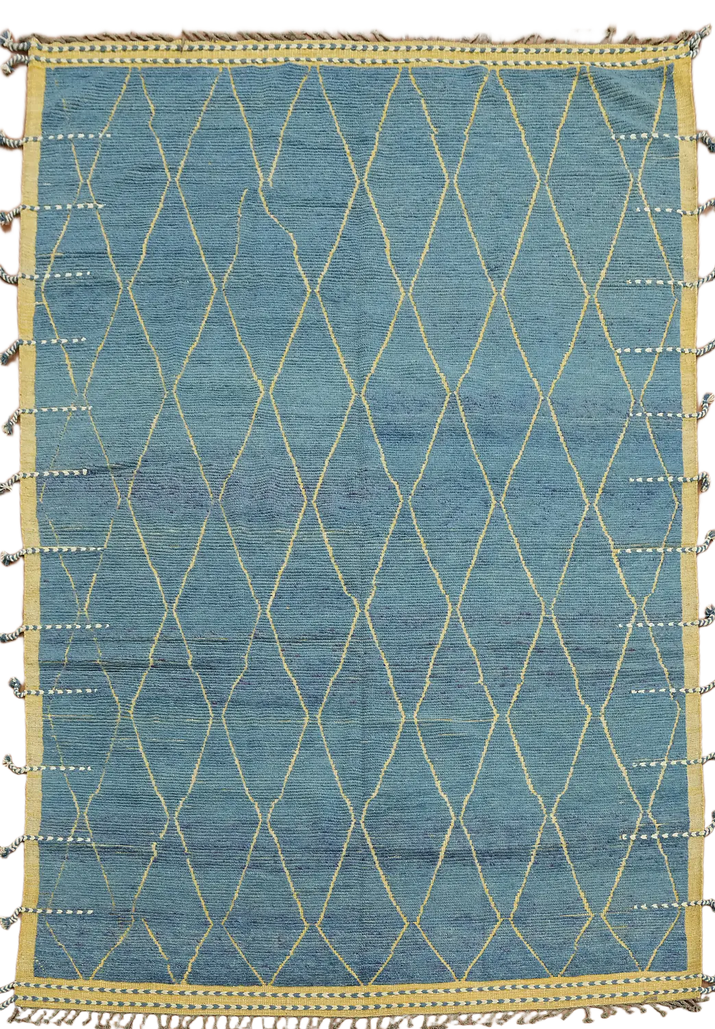 Modern Blue Moroccan Rug Showcasing an Intricate Diamond Layout 9x13 ft