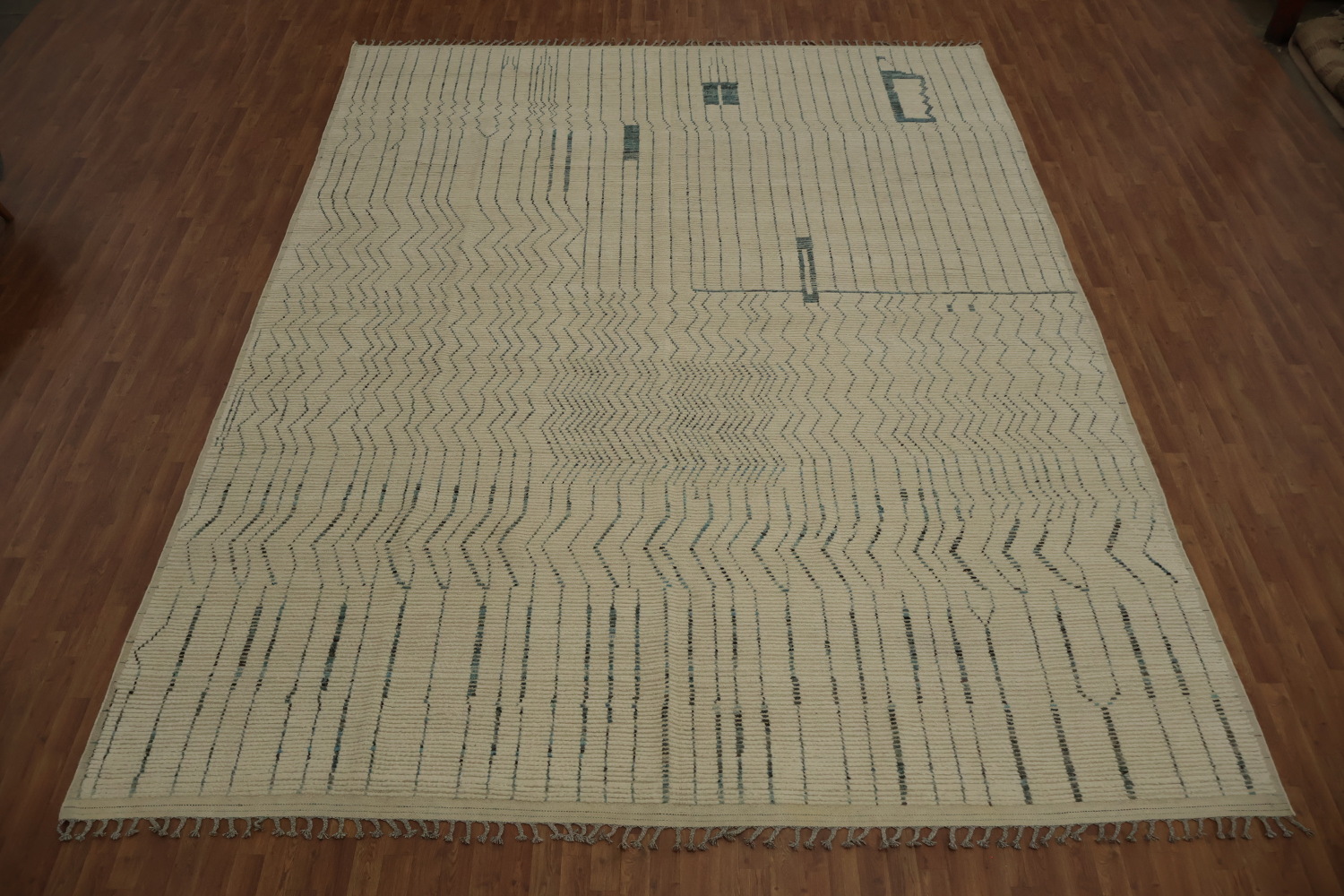 Elegant Moroccan Large Rug 12x15 Featuring Linear Abstract Art