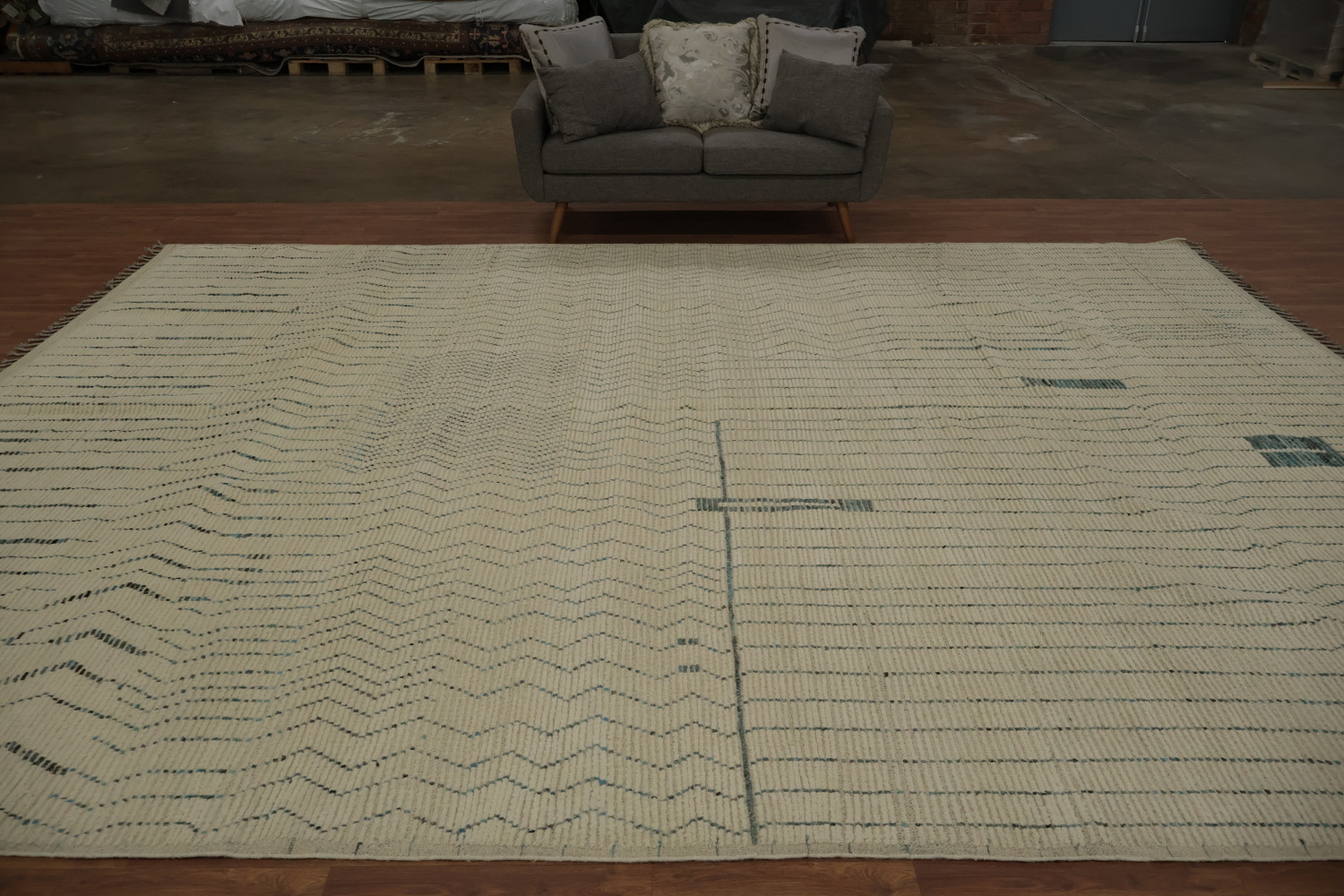 Elegant Moroccan Large Rug 12x15 Featuring Linear Abstract Art