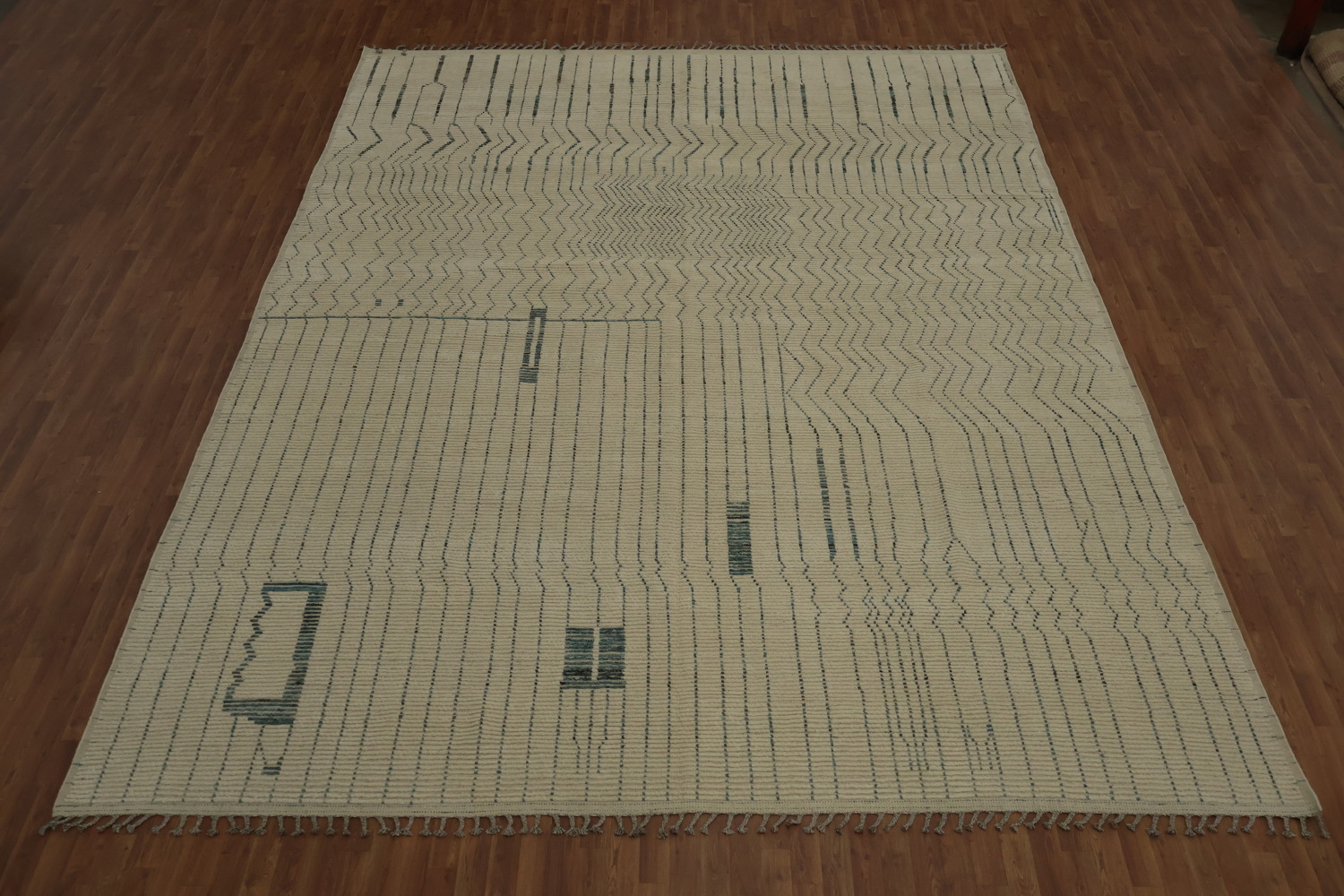 Elegant Moroccan Large Rug 12x15 Featuring Linear Abstract Art