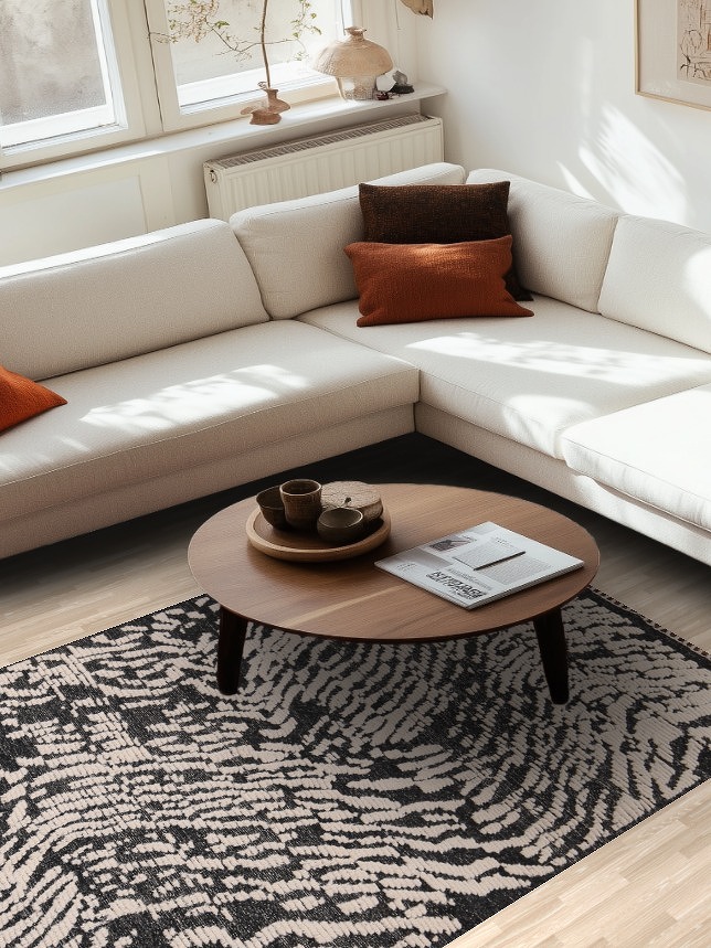 Black & Ivory Handmade Moroccan Abstract Area Rug 5x8