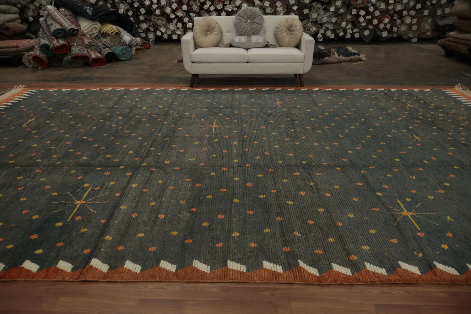 All-Over Striped Gray Moroccan Large Modern Rug 12x19