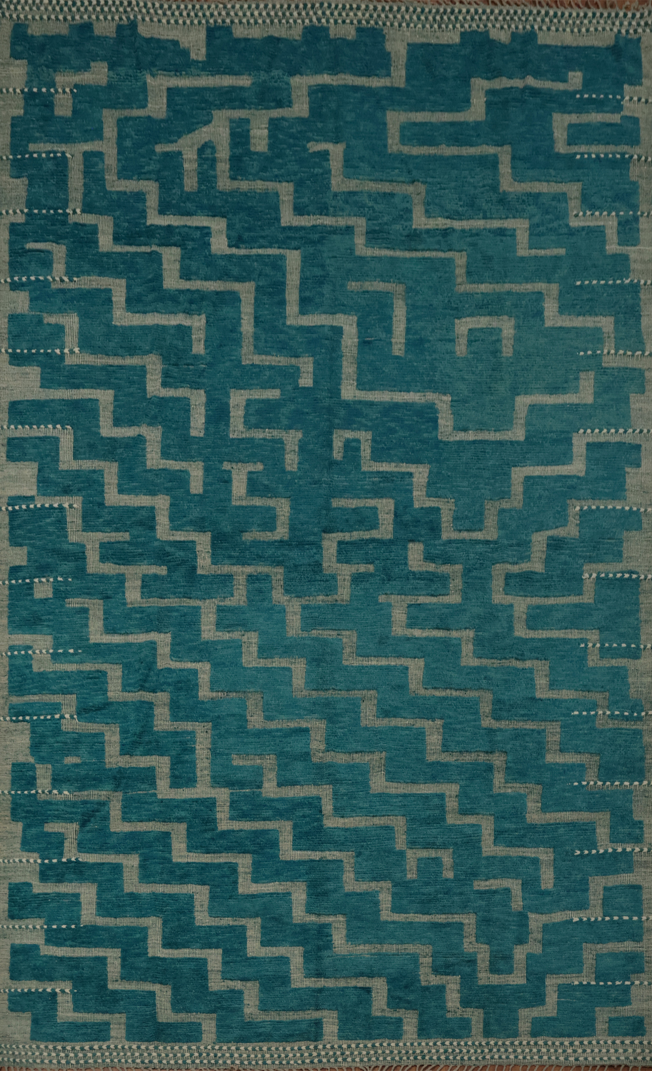 Vibrant Teal Stairs Patterned Moroccan Large Modern Rug 12x16