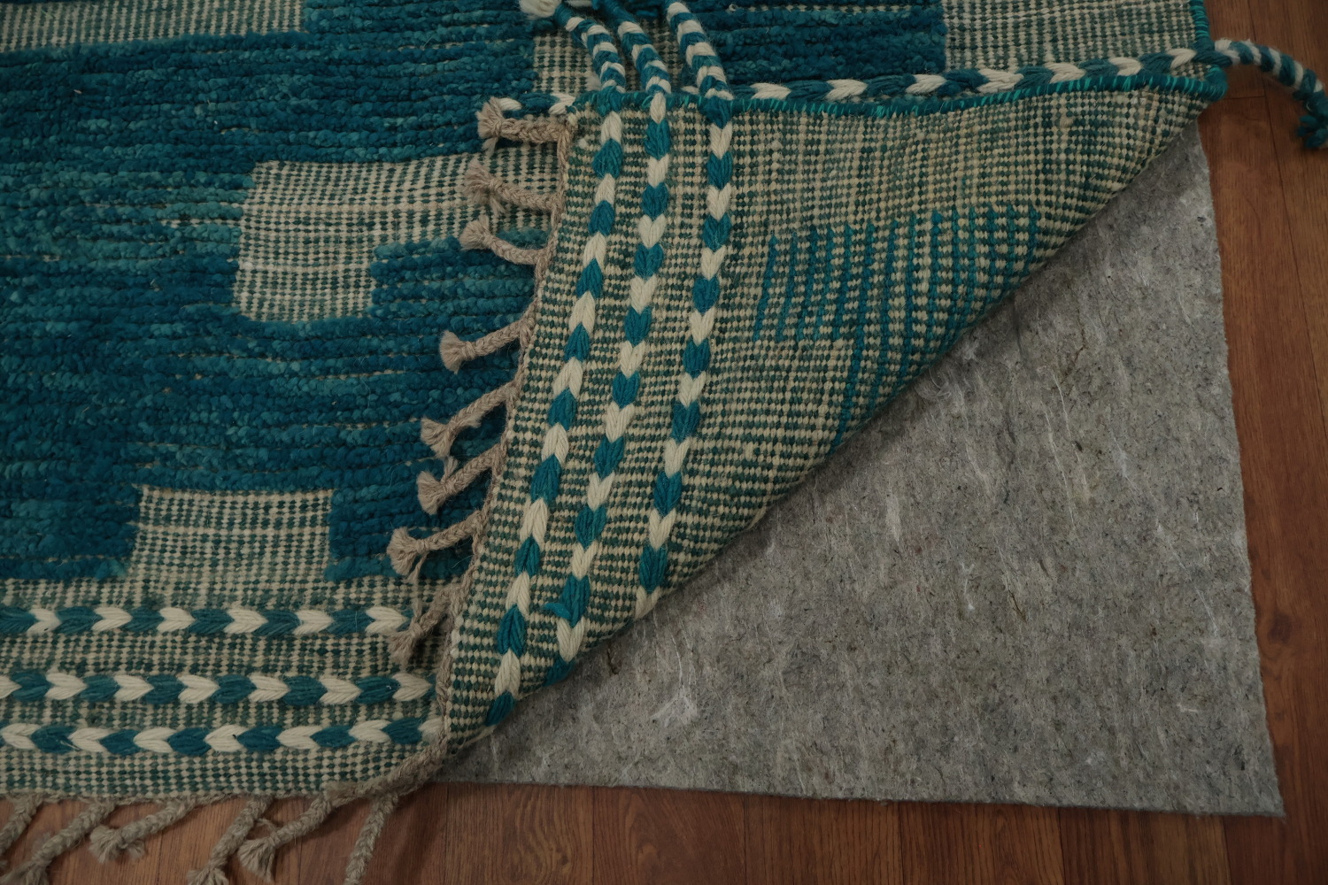 Vibrant Teal Stairs Patterned Moroccan Large Modern Rug 12x16