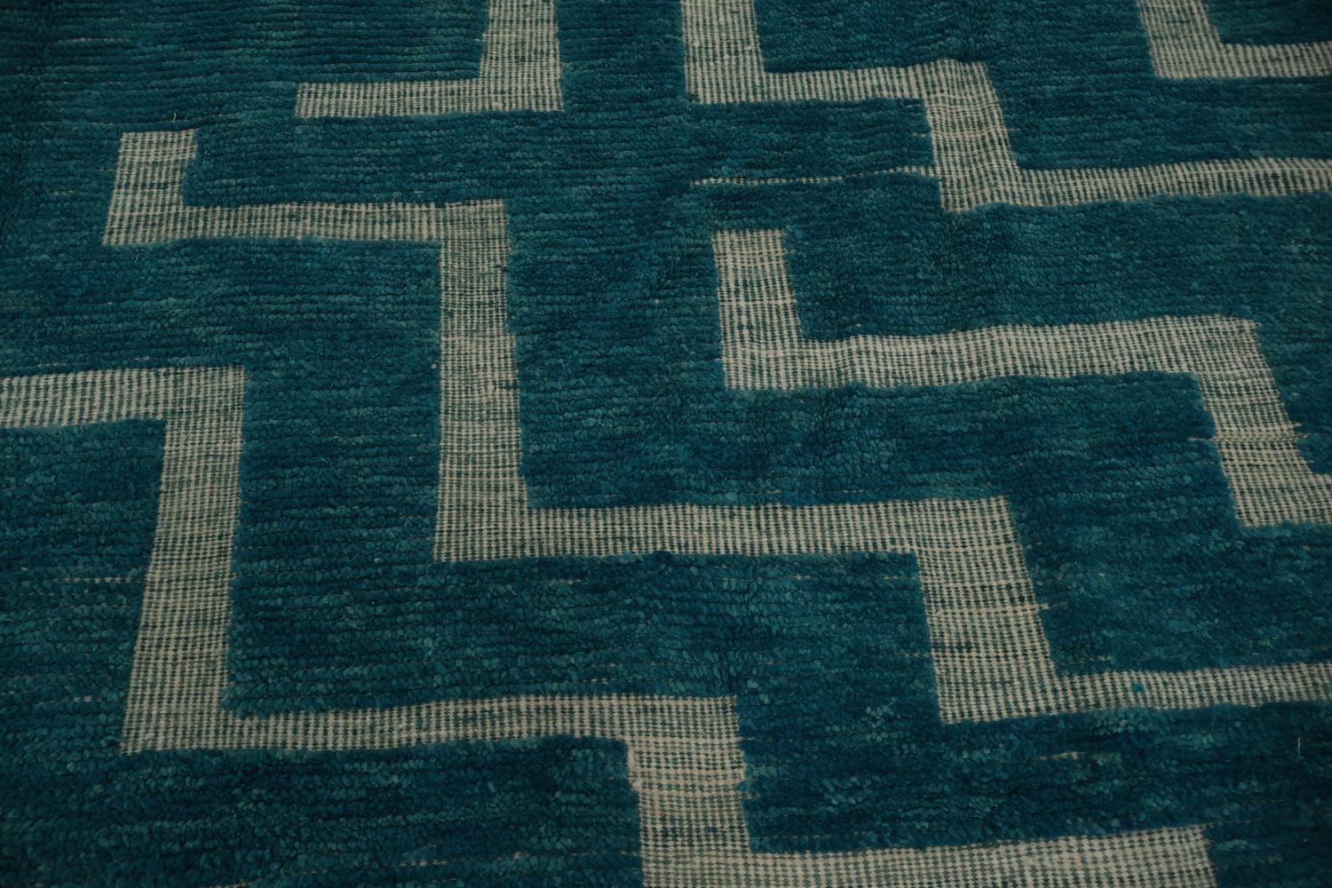 Vibrant Teal Stairs Patterned Moroccan Large Modern Rug 12x16