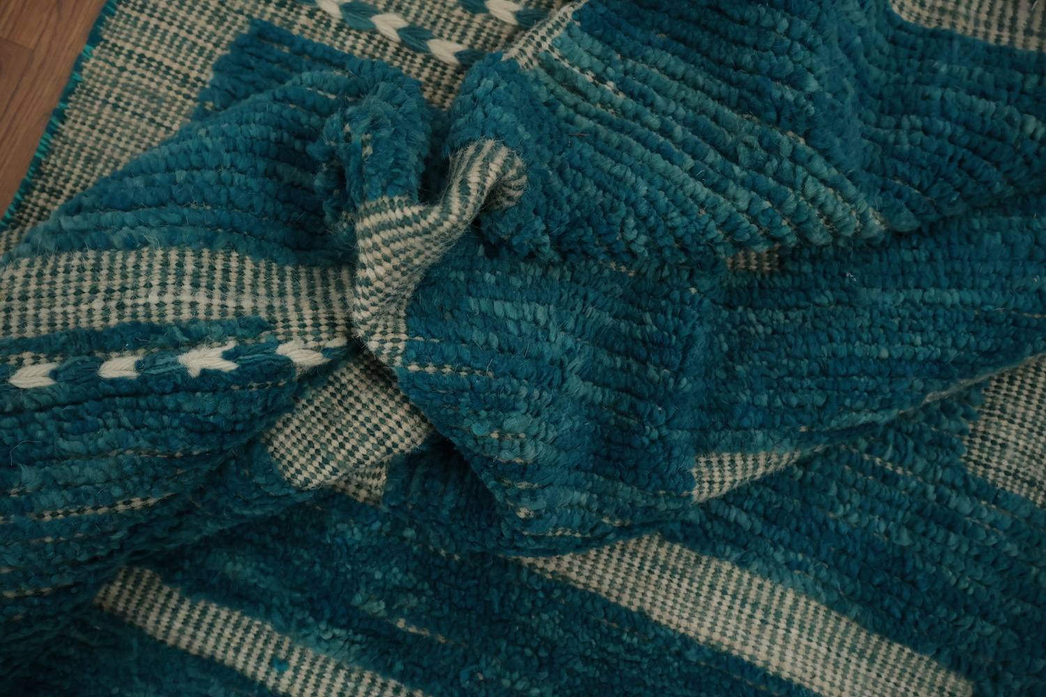 Vibrant Teal Stairs Patterned Moroccan Large Modern Rug 12x16