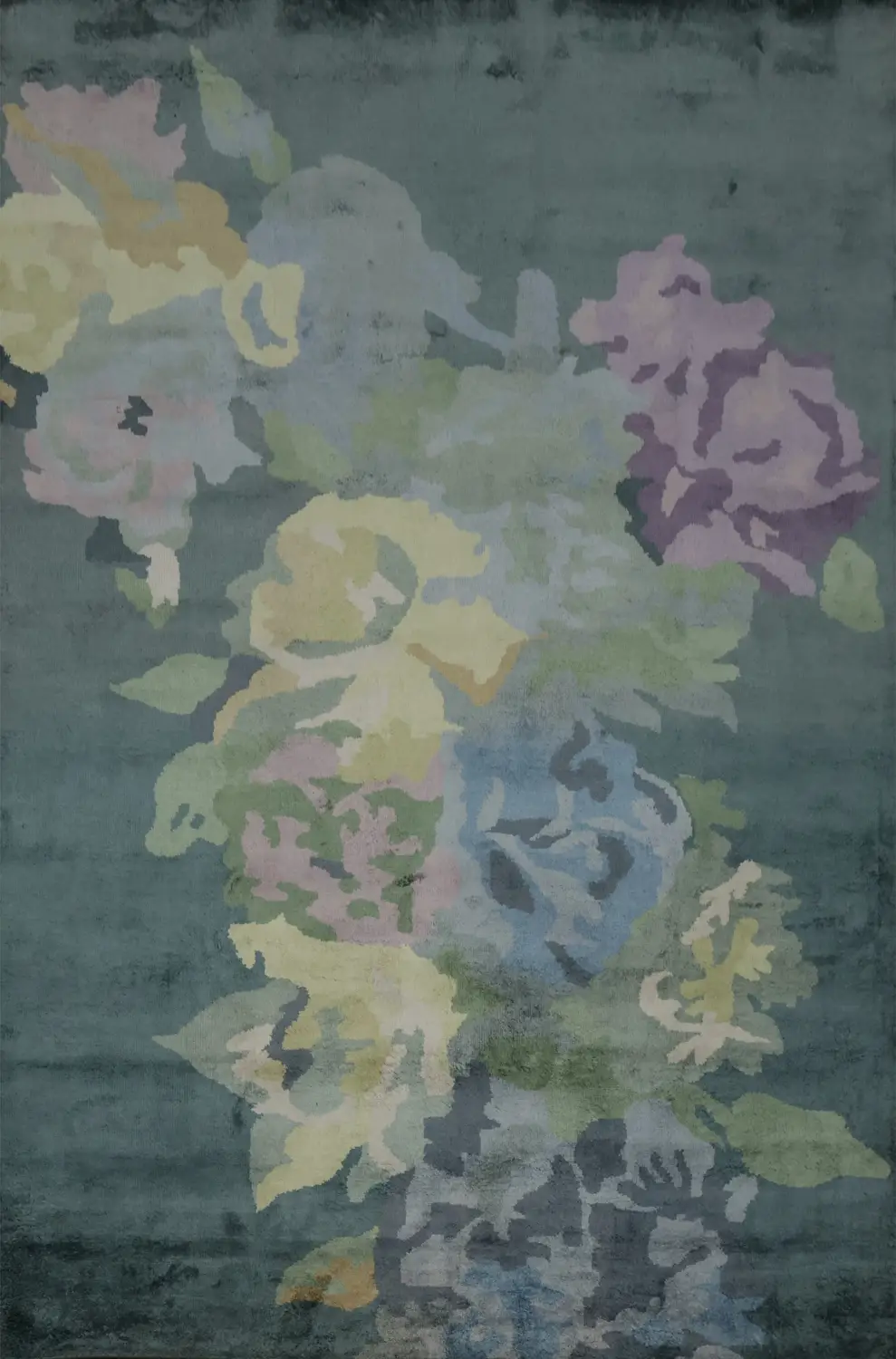 Elegant Floral Rug with Soft Pastel Blooms on a Dusky Blue Background 8x11