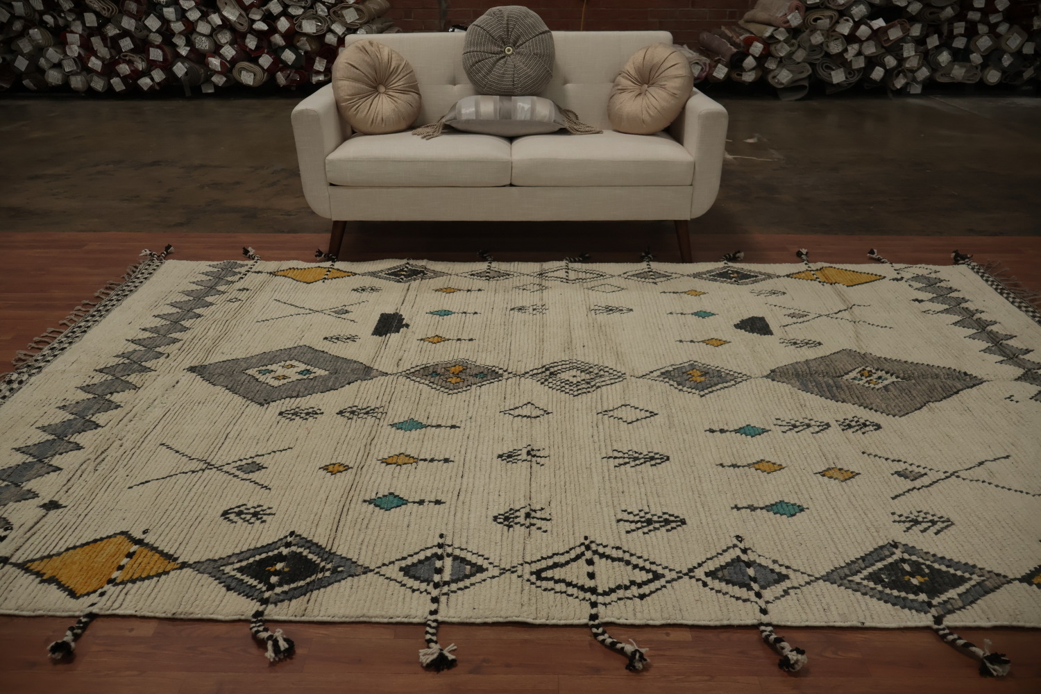 Tribal-Inspired Moroccan Area Rug 7x11 with Bold Diamond Motifs