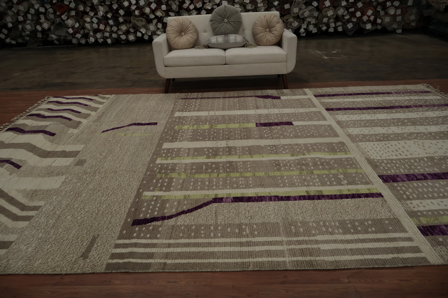 Artistic Linear Moroccan Large Rug 10x14 in Calming Earth Tones