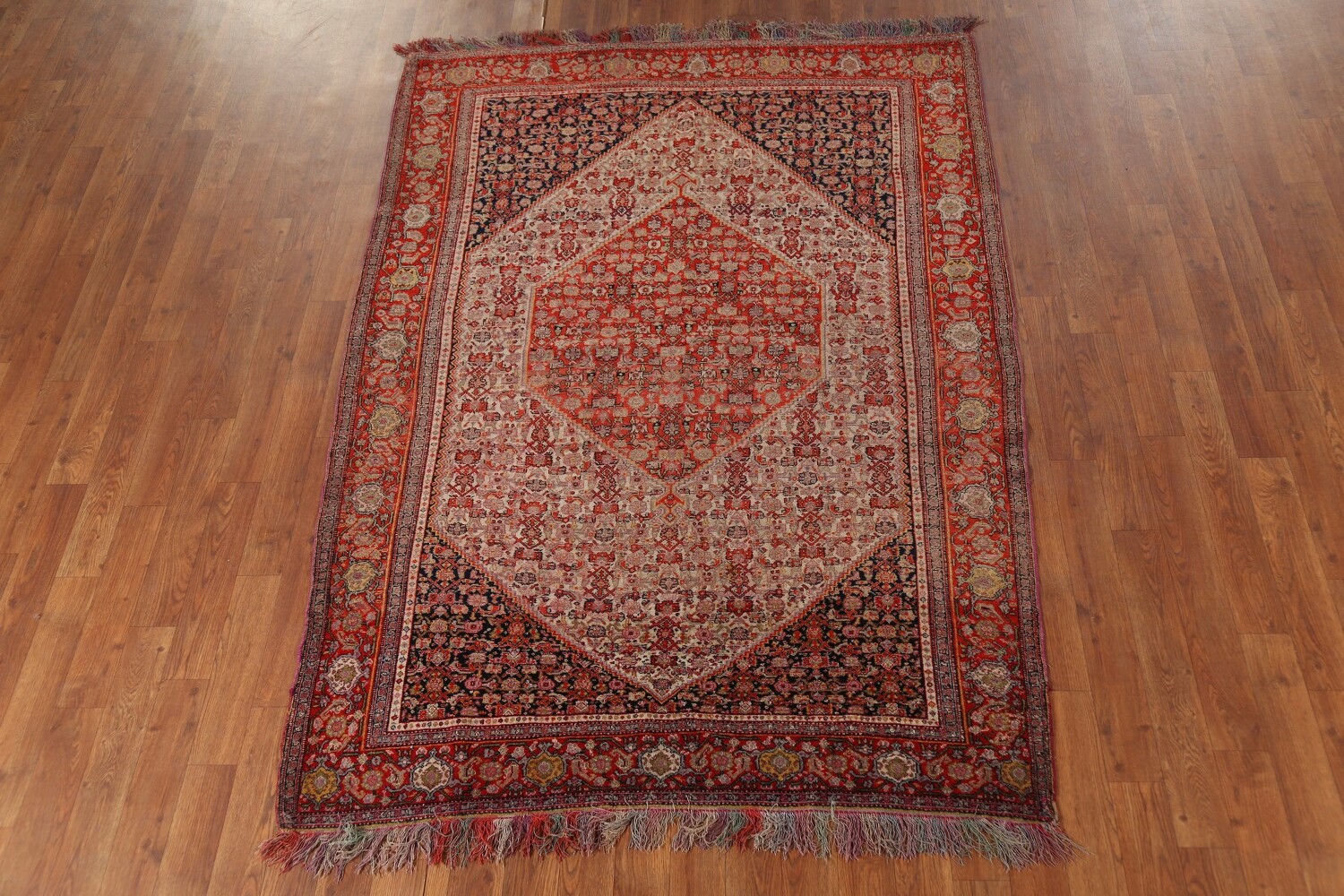 Pre-1900 Vegetable Dye Senneh Haftrang Masterpiece Persian Rug 4x6
