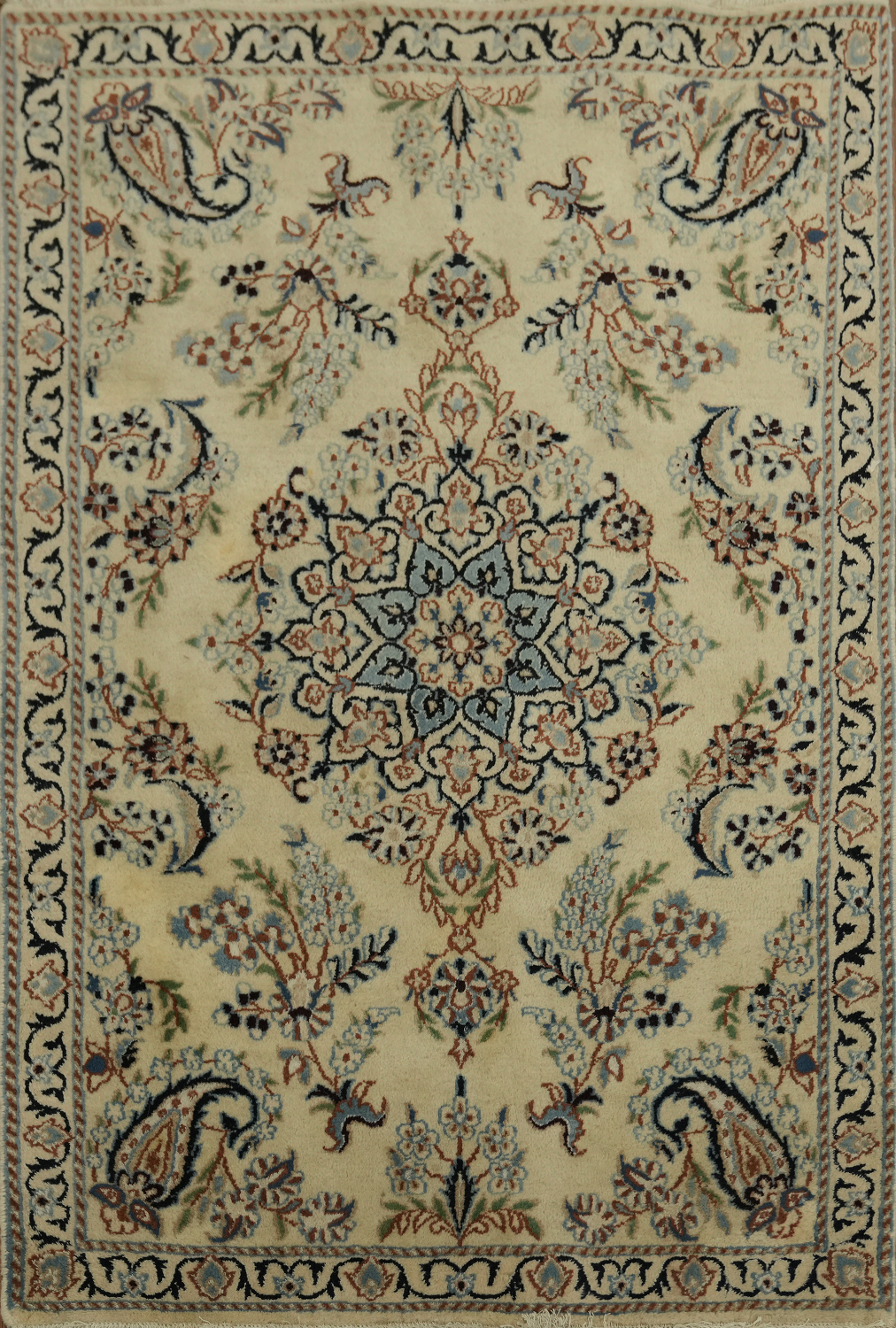 Elegant Persian Nain Ivory and Blue Rug with Intricate Floral Patterns ...