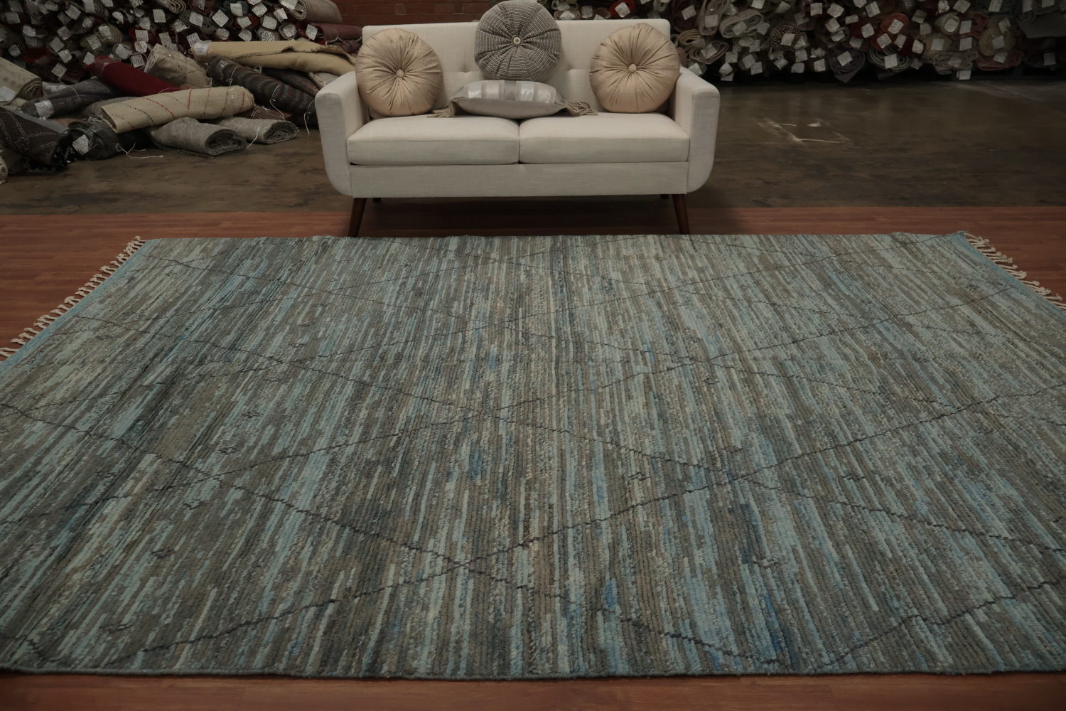 All-Over Trellis Striped Moroccan Area Rug 8x11