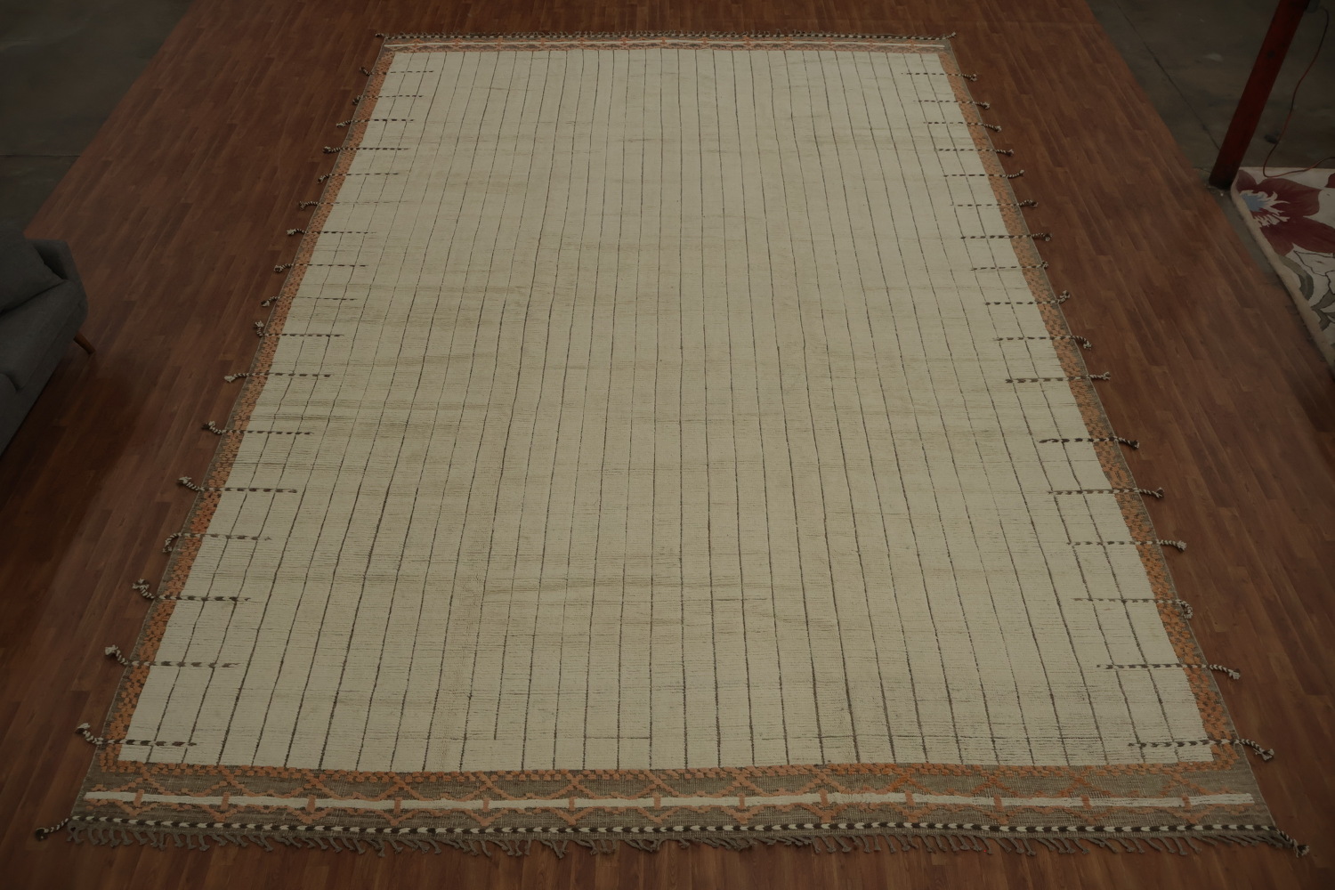 Striped Wool Ivory Moroccan Palace Size Large Rug 14x22