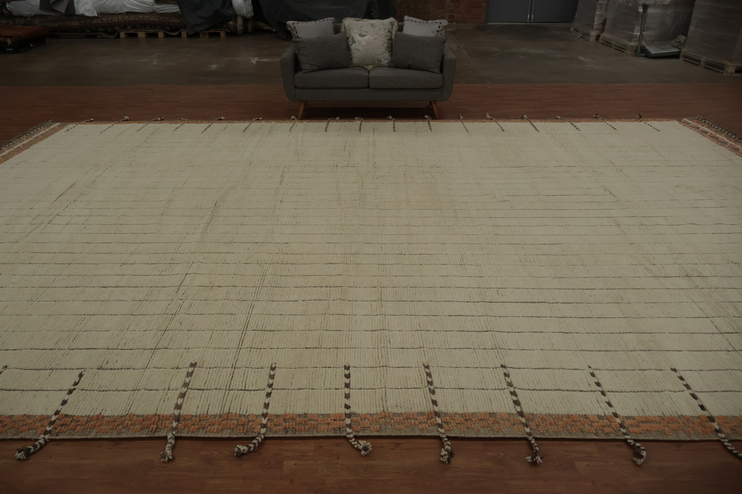 Striped Wool Ivory Moroccan Palace Size Large Rug 14x22