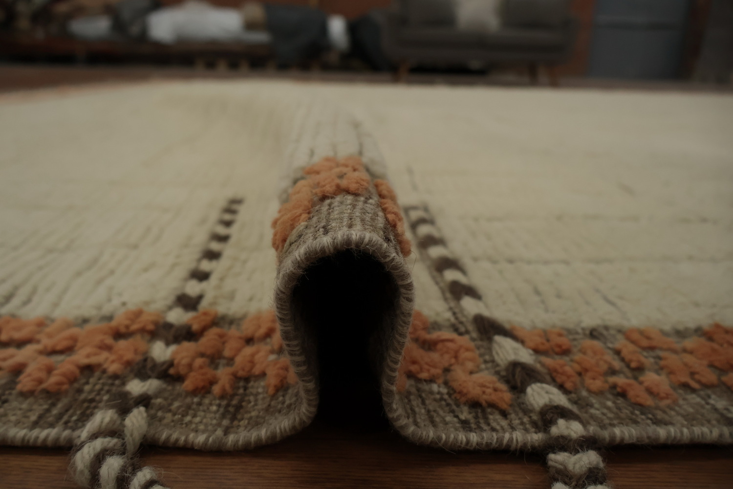 Striped Wool Ivory Moroccan Palace Size Large Rug 14x22