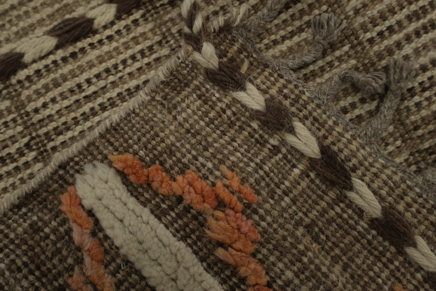 Striped Wool Ivory Moroccan Palace Size Large Rug 14x22