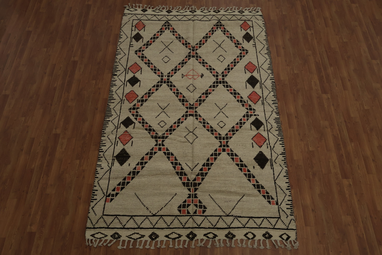 Rustic Elegance Ethnic Diamond Design Wool Moroccan Area Rug 6x10