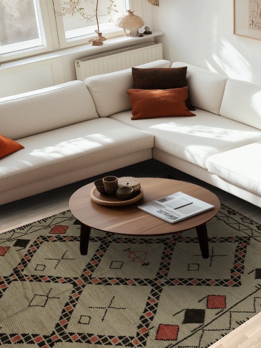 Rustic Elegance Ethnic Diamond Design Wool Moroccan Area Rug 6x10