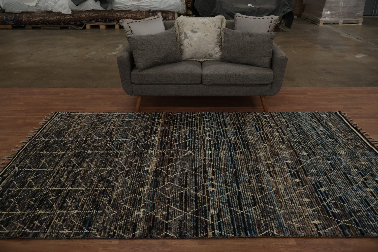 Sophisticated Dark Moroccan Area Rug 6x10 with Textured Patterns