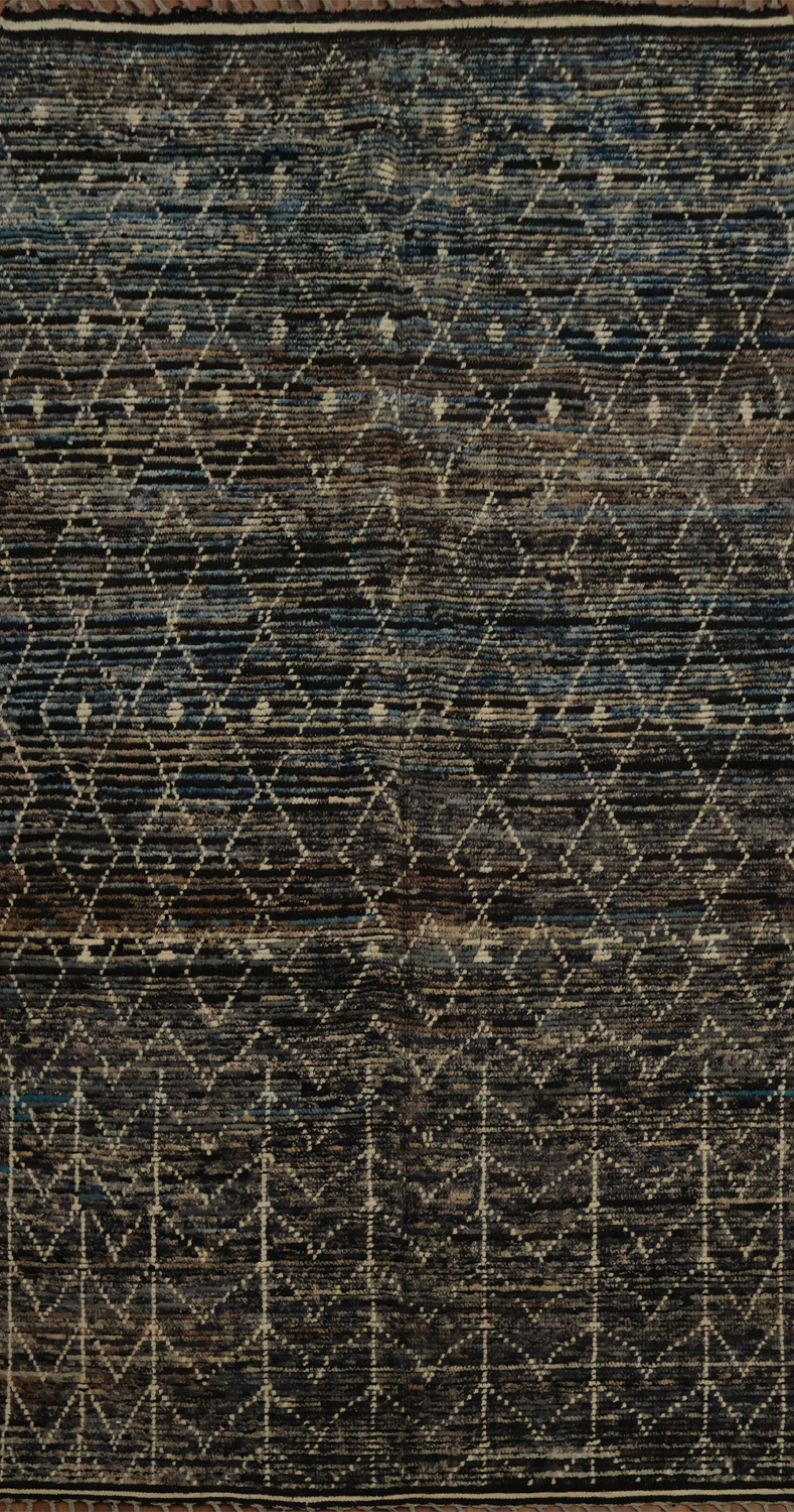 Sophisticated Dark Moroccan Area Rug 6x10 with Textured Patterns