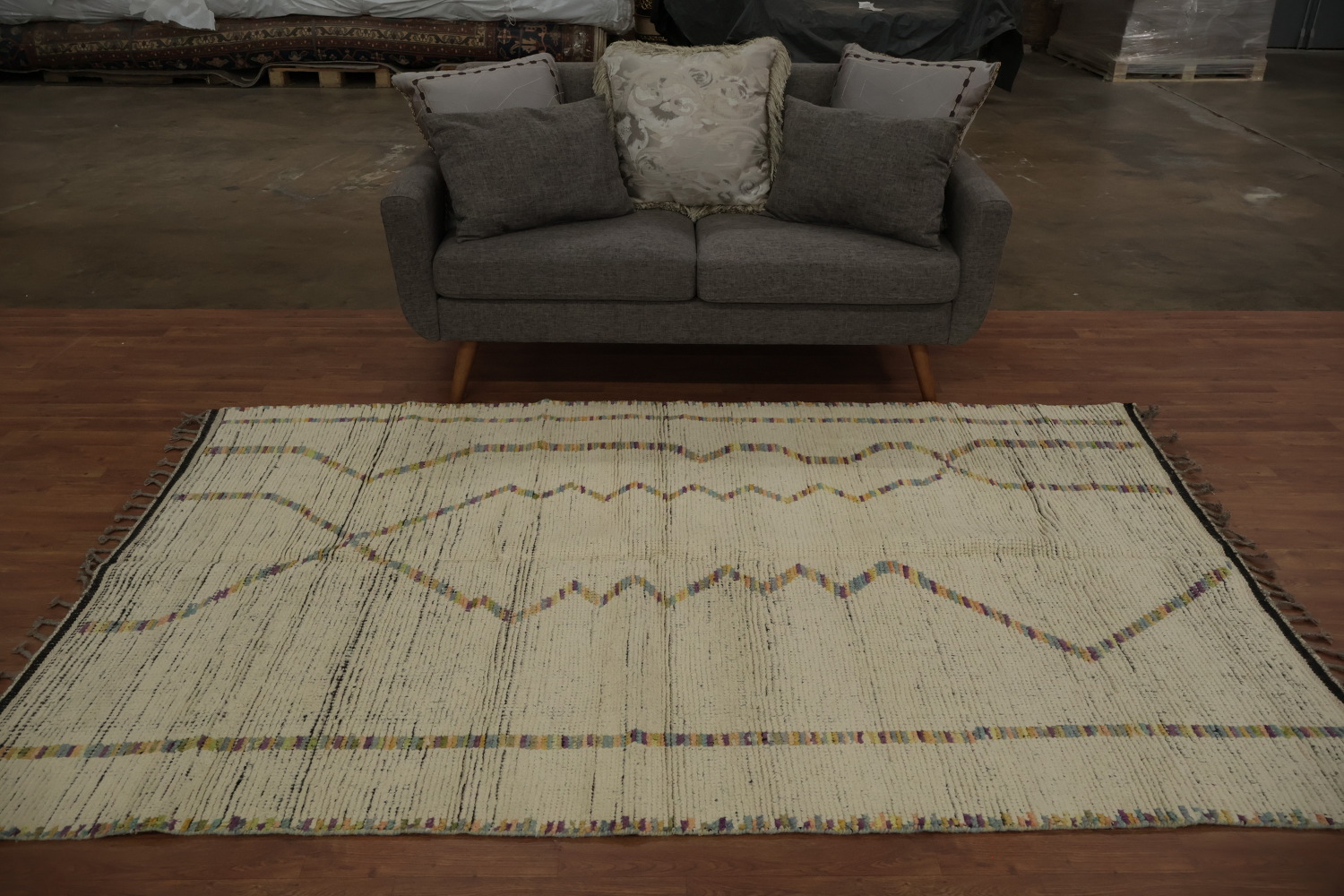 Handmade Ivory Moroccan Oriental Area Rug 5x8