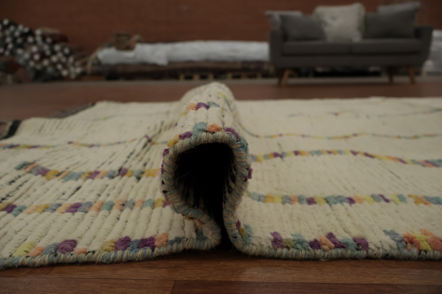 Handmade Ivory Moroccan Oriental Area Rug 5x8