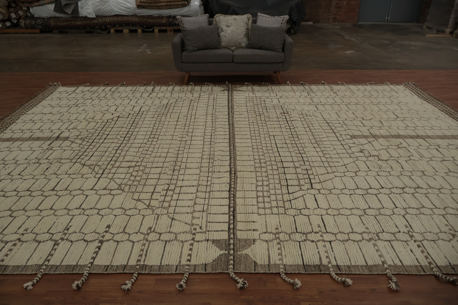 Handmade Ivory Large Moroccan Oriental Rug 12x17