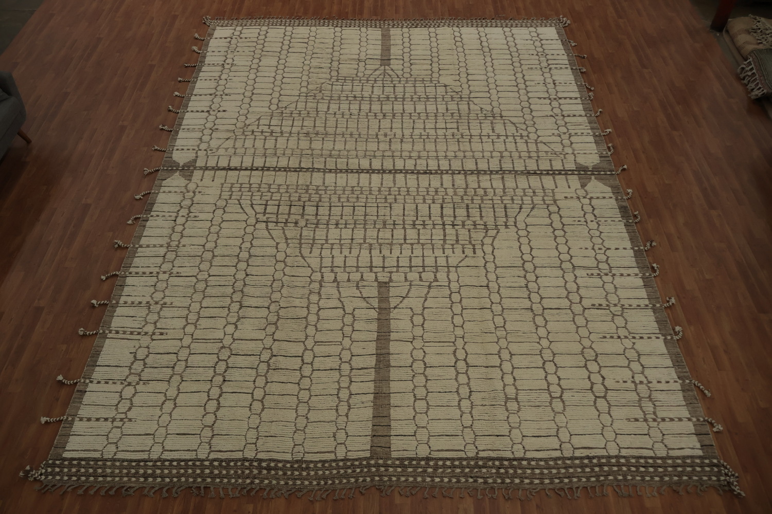 Handmade Ivory Large Moroccan Oriental Rug 12x17