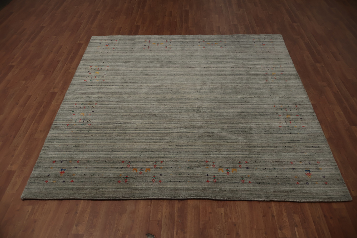 Chic Minimalist Square Gabbeh Rug with Sleek Striped Gray Design 8x8
