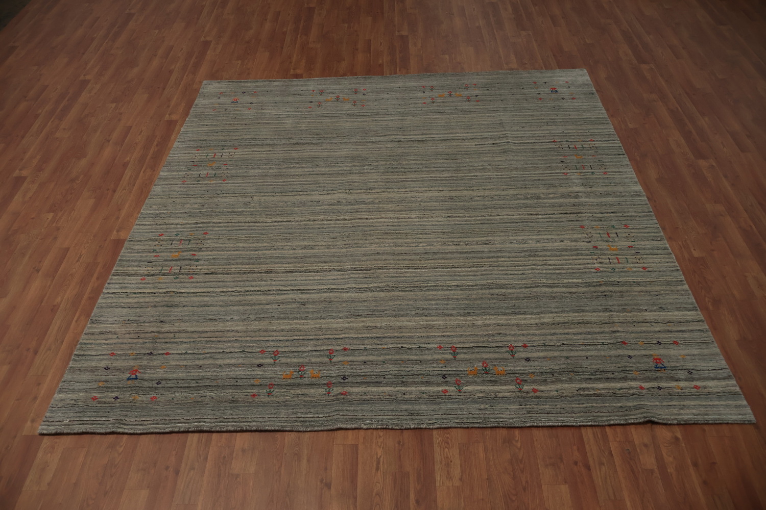 Chic Minimalist Square Gabbeh Rug with Sleek Striped Gray Design 8x8