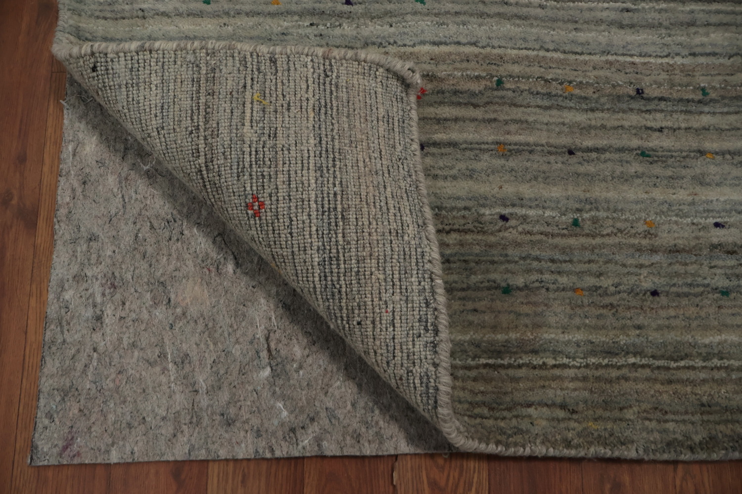 Chic Minimalist Square Gabbeh Rug with Sleek Striped Gray Design 8x8