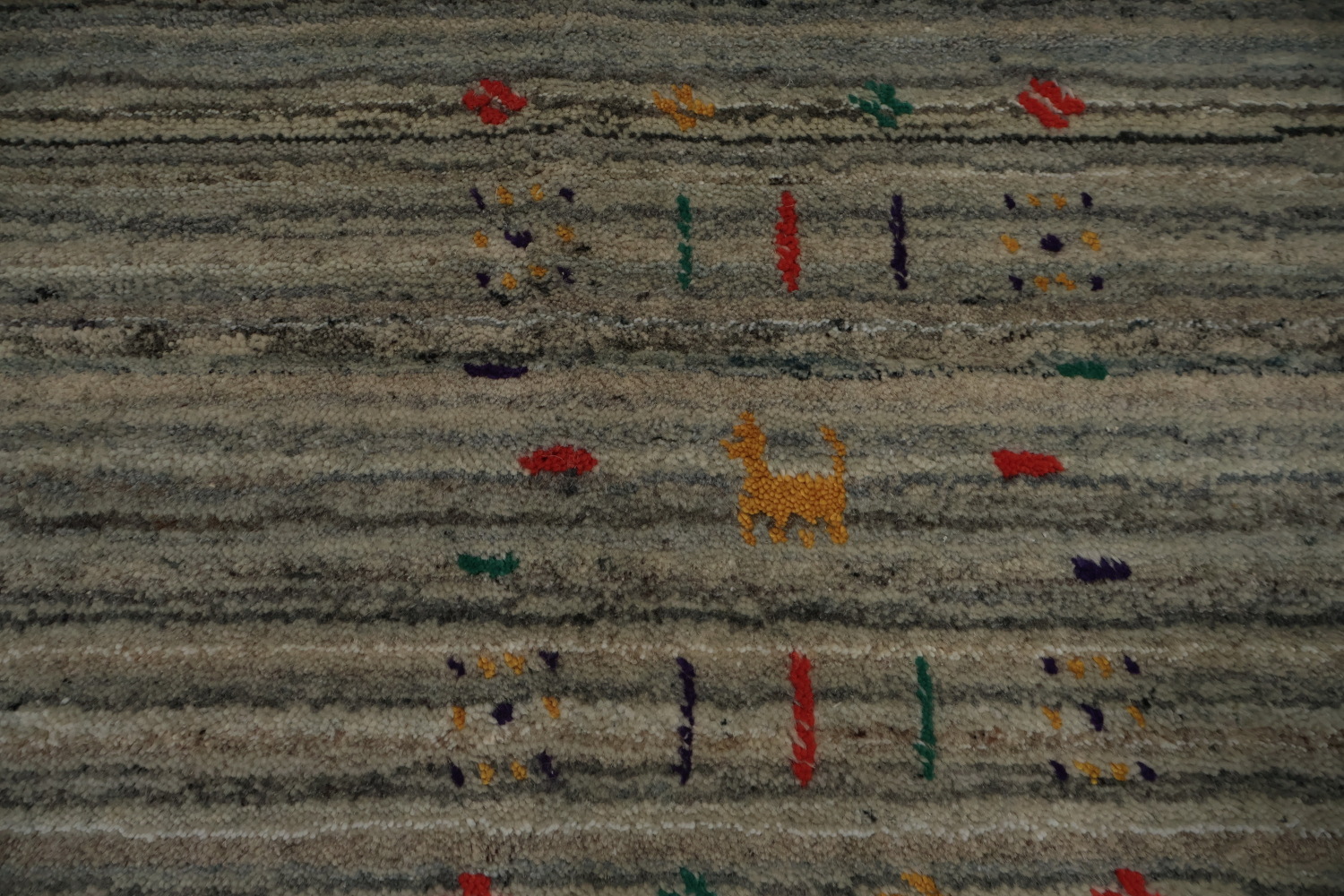 Chic Minimalist Square Gabbeh Rug with Sleek Striped Gray Design 8x8