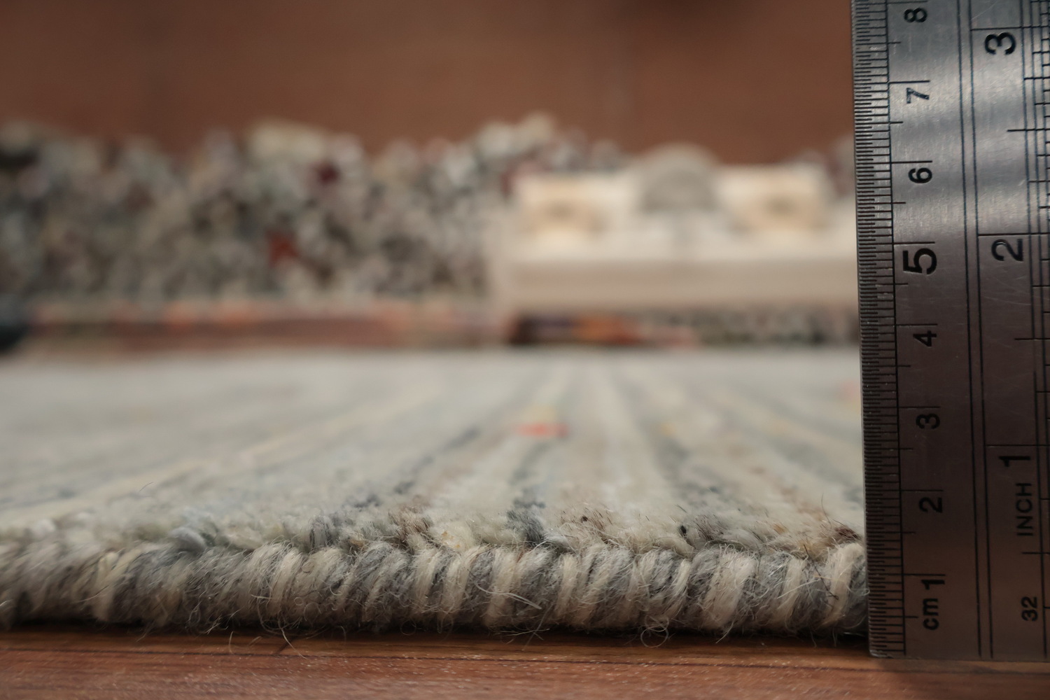Chic Minimalist Square Gabbeh Rug with Sleek Striped Gray Design 8x8