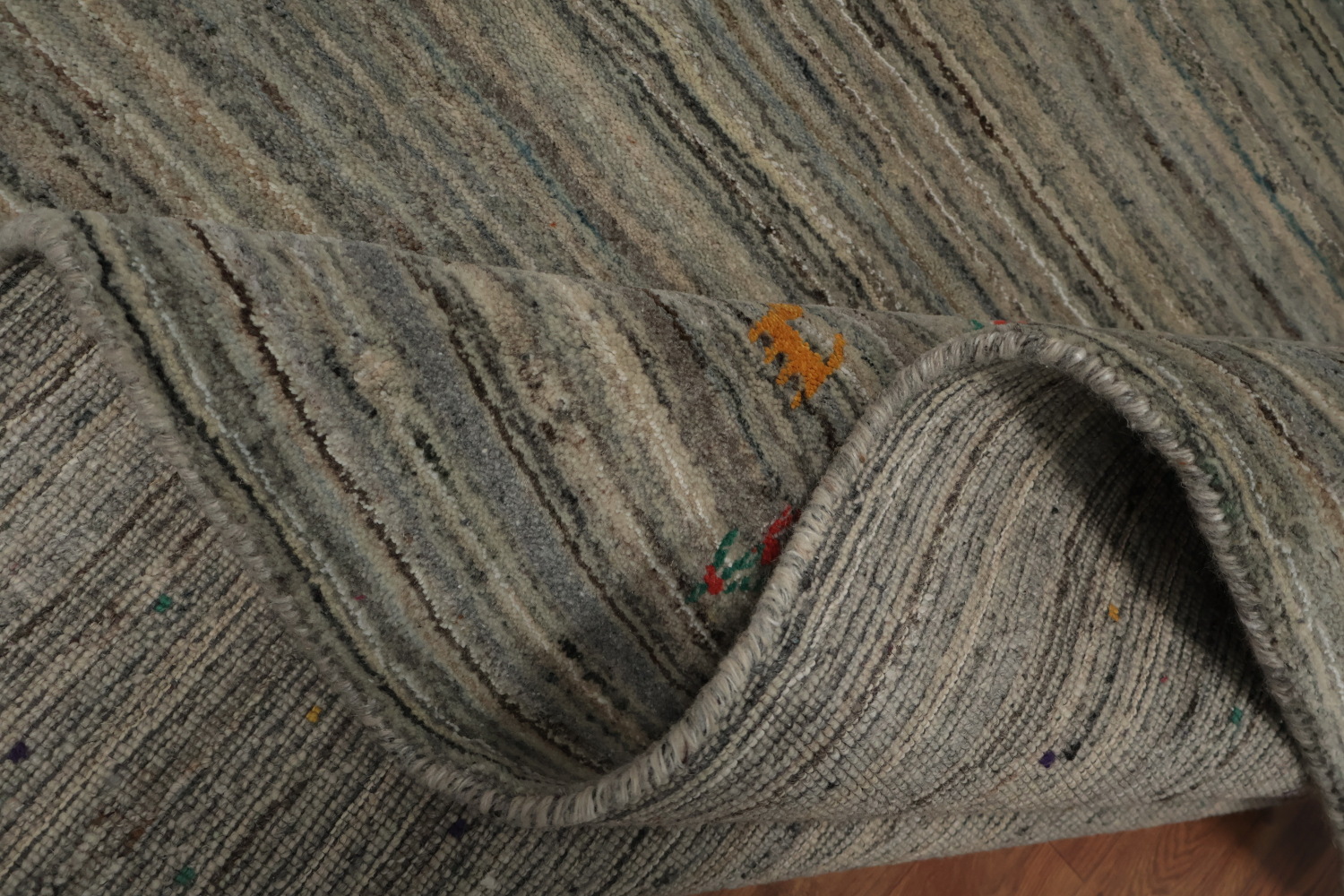 Chic Minimalist Square Gabbeh Rug with Sleek Striped Gray Design 8x8