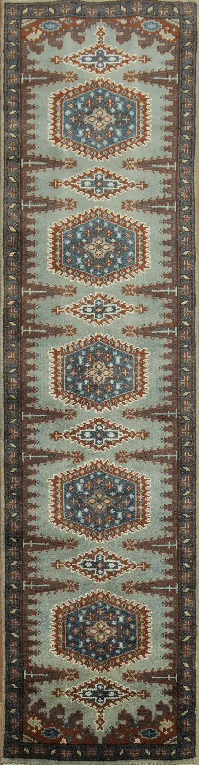 Handmade Geometric Viss Indian Runner Rug 3x10
