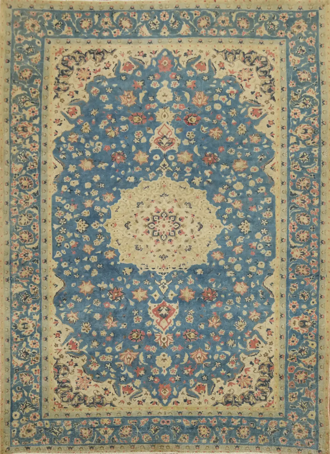 Vintage Blue and Beige Floral Tabriz Persian Area Rug 9x12